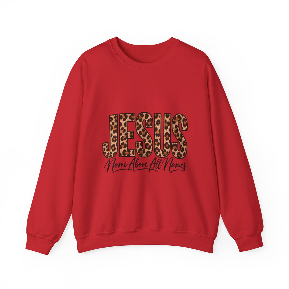 Jesus Leopard Print Crewneck Sweatshirt – "Name Above All Names" Christian Pullover
