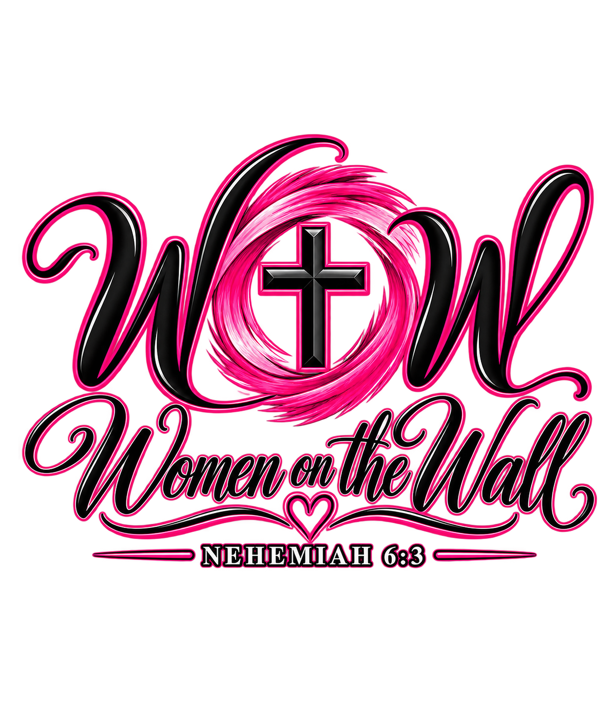 Women on the Wall WOW T-Shirt — Pink Faith Cross Christian Tee