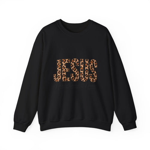 Jesus Leopard Print Crewneck Sweatshirt – "Name Above All Names" Christian Pullover